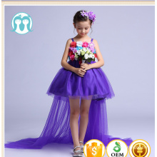 Hot baby frock design pictures Girls Princess Flower Purple wedding dress Kids Tulle Long Smearing party dress 5-12 years old